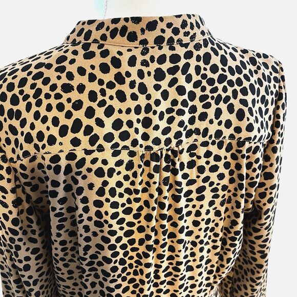 Gibson Latimer Dress Women SZ 12 Beige Animal Print Crew Neck Sheath Midi Lined - Picture 6 of 13